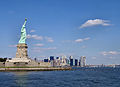 Statue with Manhattan in the background